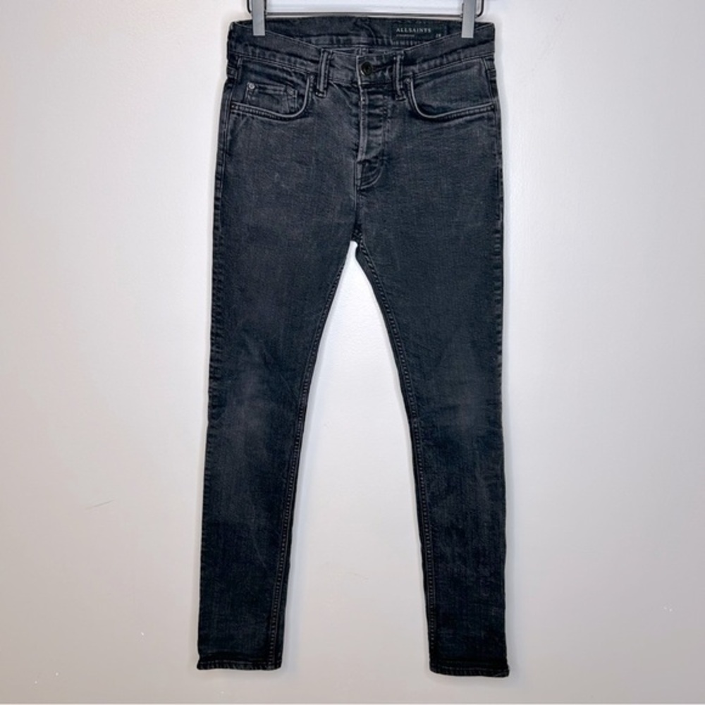 Allsaints Crow Cigarette Skinny Black Button Fly Denim Jeans Size 28‎ - Picture 3 of 10